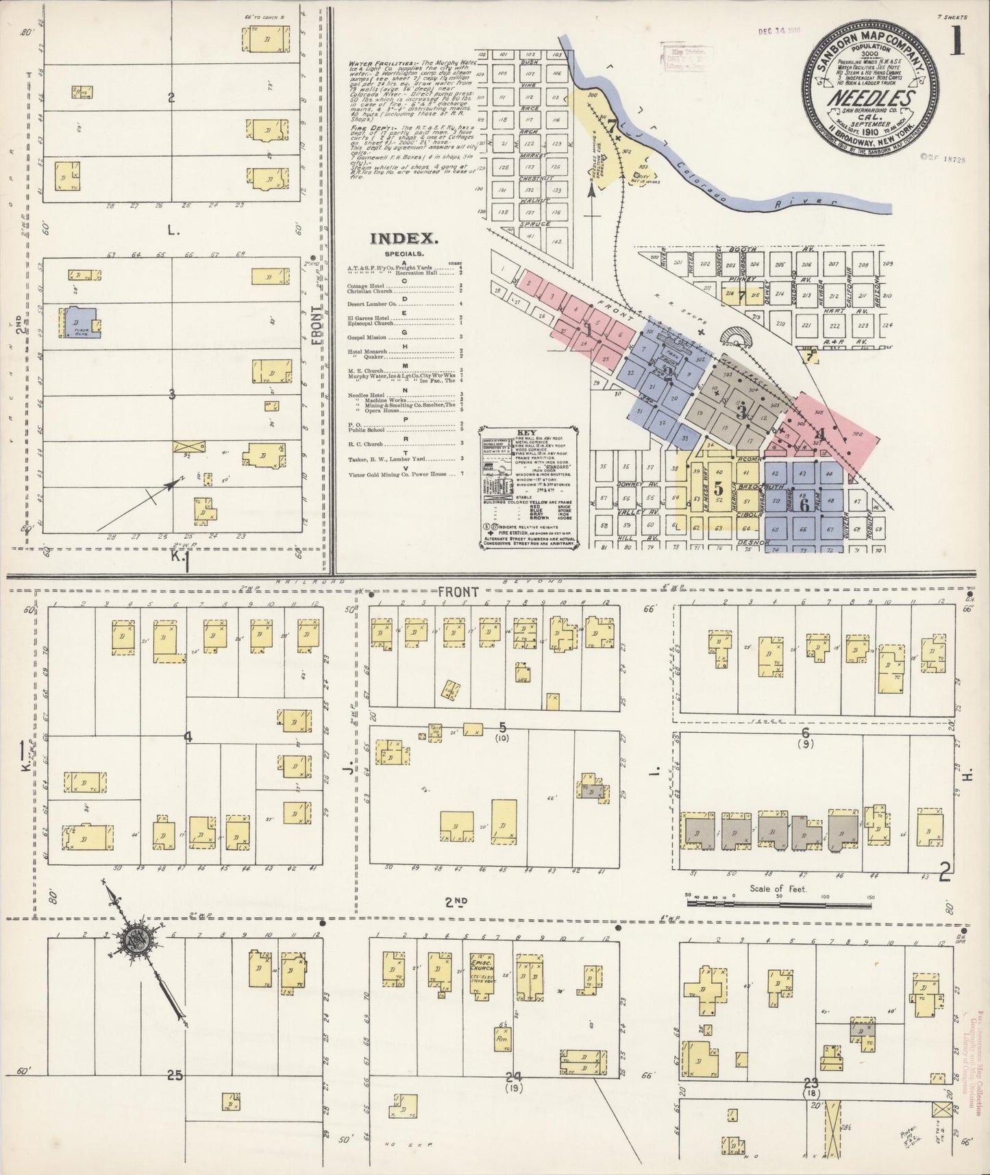 Sanborn Fire Insurance Map from Needles, San Bernardino County, California (1910), Sheet #0001 - Historic Sanborn Fire Insurance Map Print, vintage old map wall art, antique decor, genealogy gift, California California map