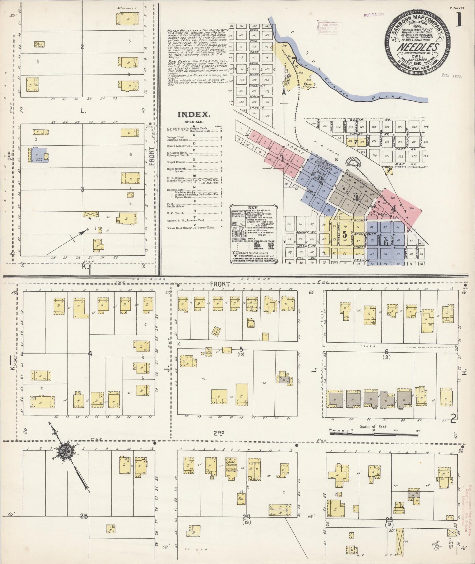 Sanborn Fire Insurance Map from Needles, San Bernardino County, California (1910), Sheet #0001 - Historic Sanborn Fire Insurance Map Print, vintage old map wall art, antique decor, genealogy gift, California California map