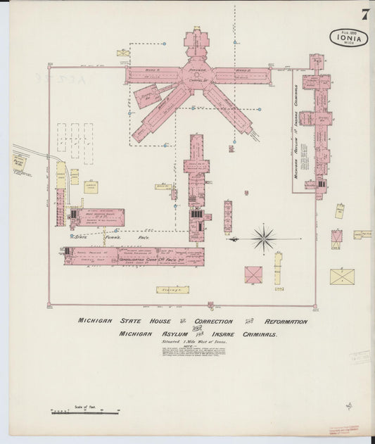 Sanborn Fire Insurance Map from Ionia, Ionia County, Michigan (1890), Sheet #0007 - Historic Sanborn Fire Insurance Map Print, vintage old map wall art, antique decor, genealogy gift, Michigan Michigan map