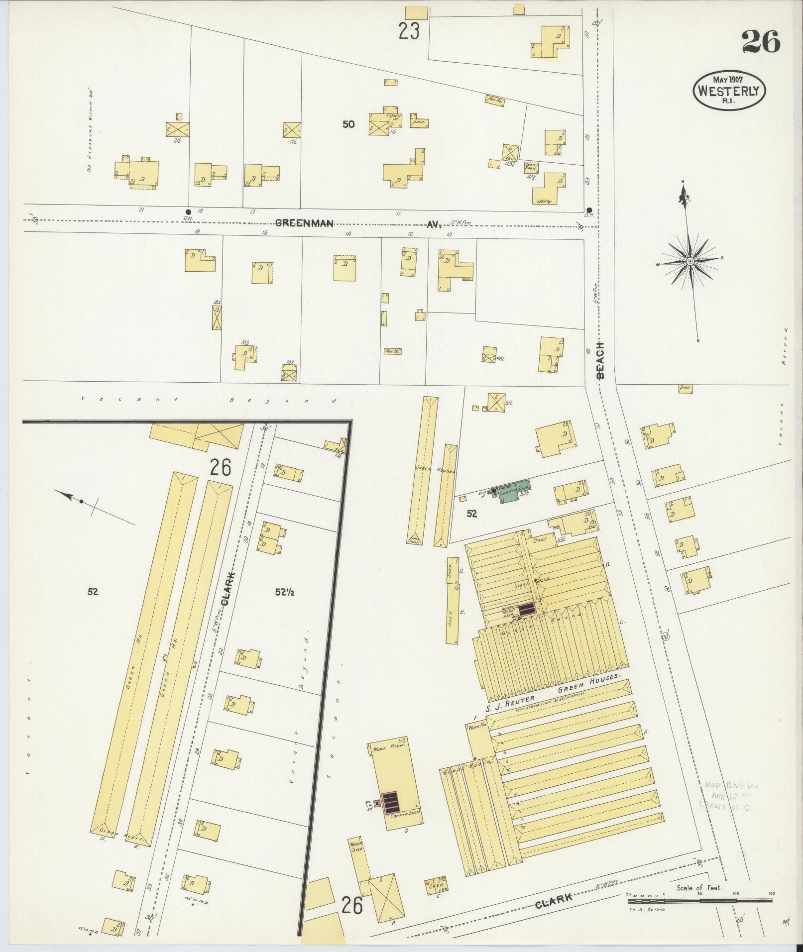 Sanborn Fire Insurance Map from Westerly, Washington County, Rhode Island (1907), Sheet #0026 - Complete Map Set gallery image, historic Sanborn map, vintage wall art, Rhode Island Rhode Island