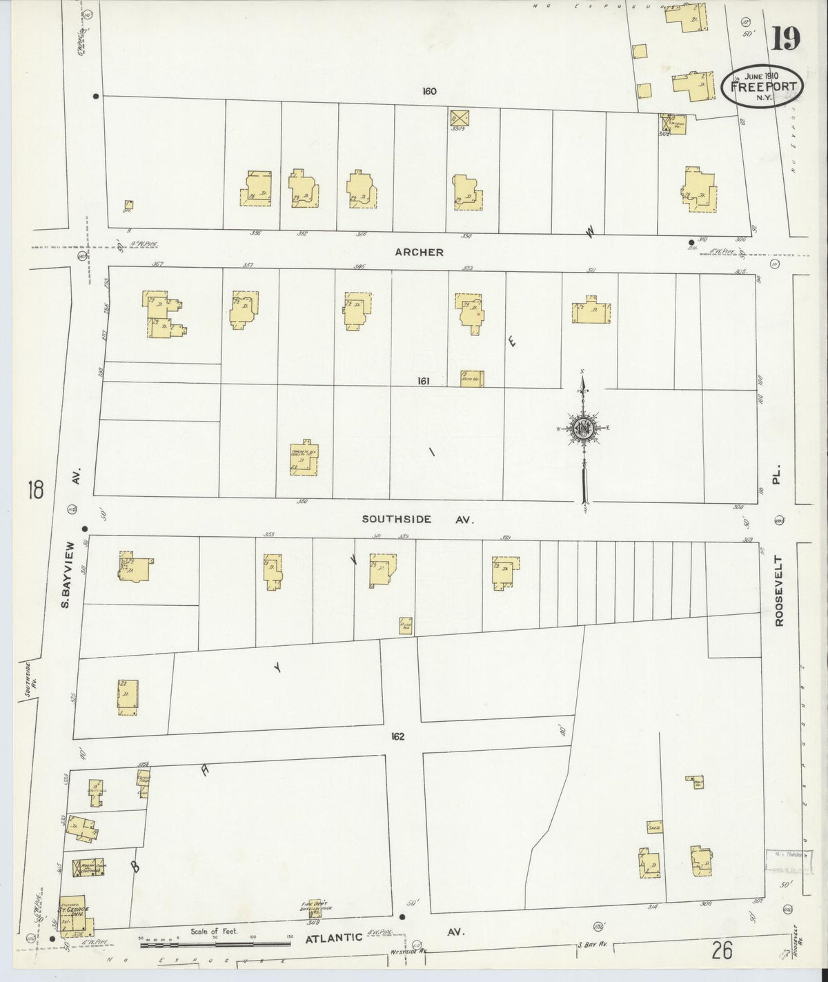 Sanborn Fire Insurance Map from Freeport, Nassau County, New York (1910), Sheet #0019 - Historic Sanborn Fire Insurance Map Print, vintage old map wall art, antique decor, genealogy gift, New York New York map