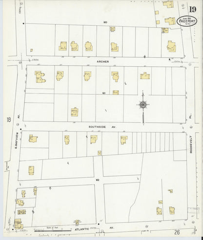 Sanborn Fire Insurance Map from Freeport, Nassau County, New York (1910), Sheet #0019 - Historic Sanborn Fire Insurance Map Print, vintage old map wall art, antique decor, genealogy gift, New York New York map