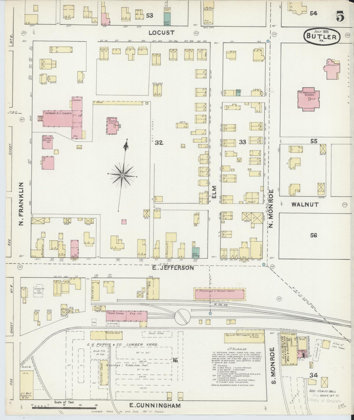 Sanborn Fire Insurance Map from Butler, Butler County, Pennsylvania (1891), Sheet #0005 - Complete Map Set gallery image, historic Sanborn map, vintage wall art, Pennsylvania Pennsylvania