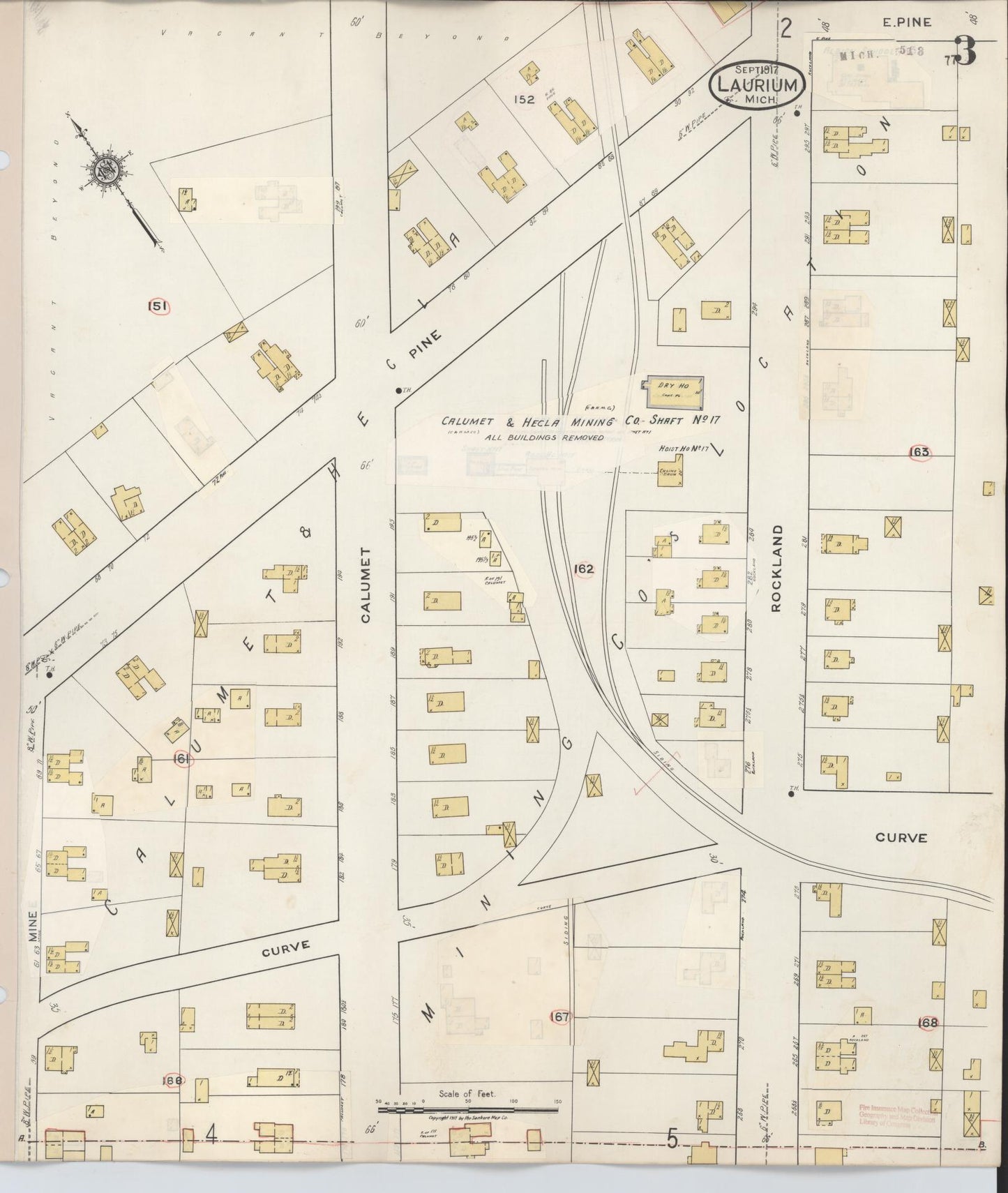 Sanborn Fire Insurance Map from Laurium, Houghton County, Michigan (1949), Sheet #0003 - Complete Map Set gallery image, historic Sanborn map, vintage wall art, Michigan Michigan