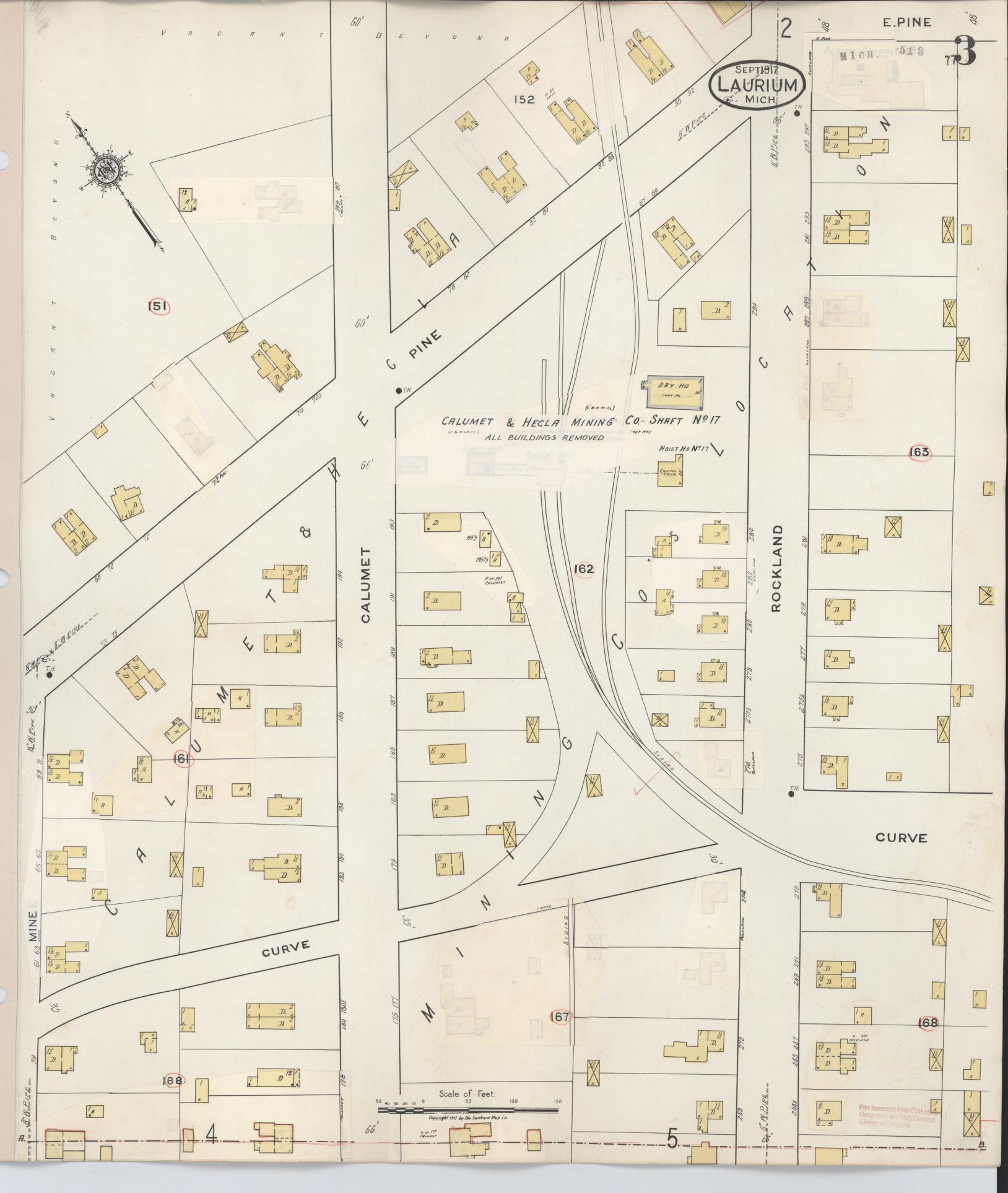 Sanborn Fire Insurance Map from Laurium, Houghton County, Michigan (1949), Sheet #0003 - Complete Map Set gallery image, historic Sanborn map, vintage wall art, Michigan Michigan