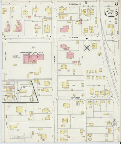 Sanborn Fire Insurance Map from Jackson, Madison County, Tennessee (1896), Sheet #0008 - Complete Map Set gallery image, historic Sanborn map, vintage wall art, Tennessee Tennessee