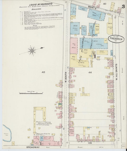 Frederick, Maryland - 1887 - Sanborn Fire Insurance Map, Sheet #0003 - Historic Sanborn Fire Insurance Map Print, Frederick Maryland 1887 0003 vintage old map wall art
