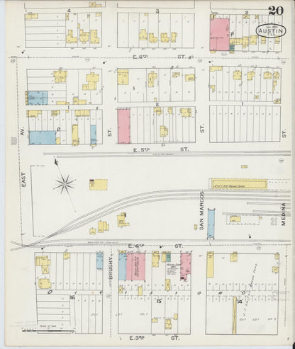 Sanborn Fire Insurance Map from Austin, Travis County, Texas (1894), Sheet #0020 - Historic Sanborn Fire Insurance Map Print, vintage old map wall art, antique decor, genealogy gift, Texas Texas map