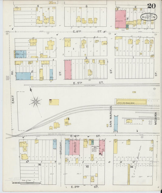 Sanborn Fire Insurance Map from Austin, Travis County, Texas (1894), Sheet #0020 - Historic Sanborn Fire Insurance Map Print, vintage old map wall art, antique decor, genealogy gift, Texas Texas map