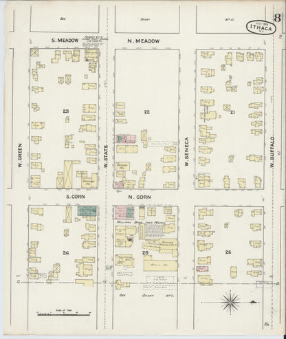 Sanborn Fire Insurance Map from Ithaca, Tompkins County, New York (1888), Sheet #0008 - Historic Sanborn Fire Insurance Map Print, vintage old map wall art, antique decor, genealogy gift, New York New York map