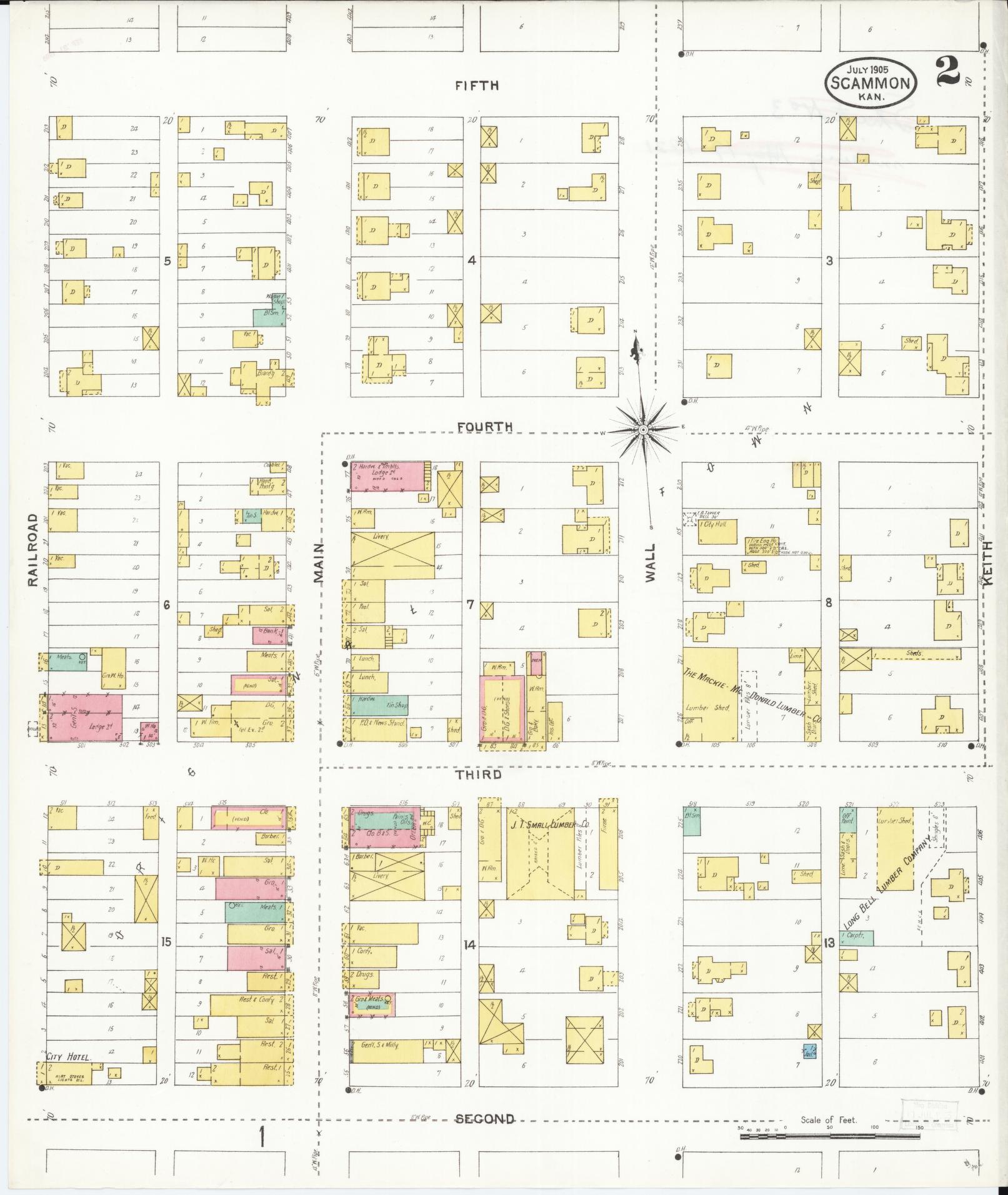 Sanborn Fire Insurance Map from Scammon, Cherokee County, Kansas (1905), Sheet #0002 - Complete Map Set gallery image, historic Sanborn map, vintage wall art, Kansas Kansas