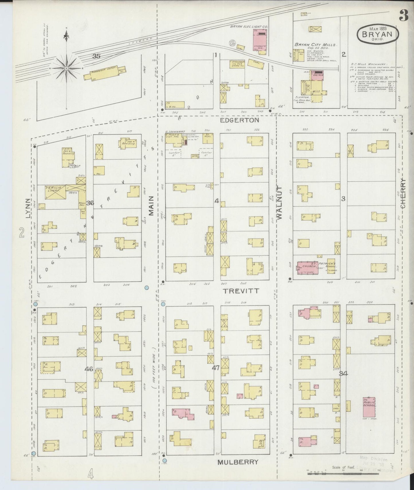 Sanborn Fire Insurance Map from Bryan, Williams County, Ohio (1893), Sheet #0003 - Historic Sanborn Fire Insurance Map Print, vintage old map wall art, antique decor, genealogy gift, Ohio Ohio map