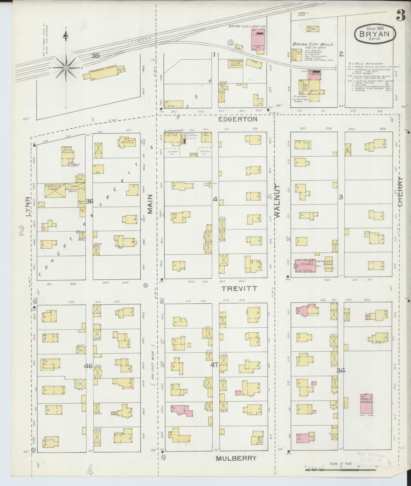 Sanborn Fire Insurance Map from Bryan, Williams County, Ohio (1893), Sheet #0003 - Historic Sanborn Fire Insurance Map Print, vintage old map wall art, antique decor, genealogy gift, Ohio Ohio map