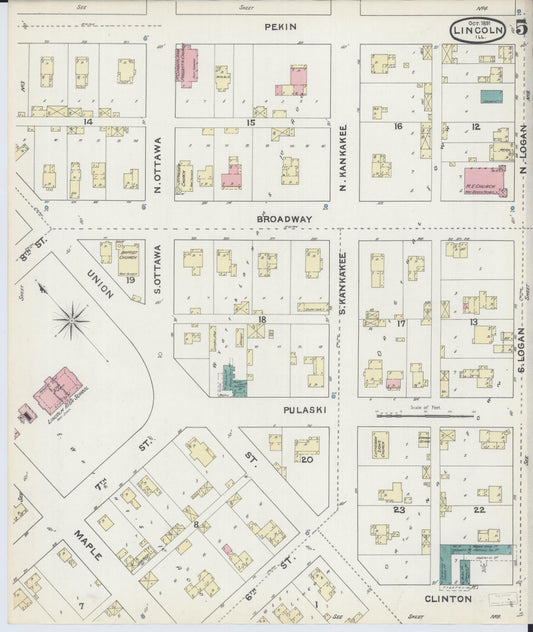 Sanborn Fire Insurance Map from Lincoln, Logan County, Illinois (1891), Sheet #0005 - Historic Sanborn Fire Insurance Map Print, vintage old map wall art, antique decor, genealogy gift, Illinois Illinois map