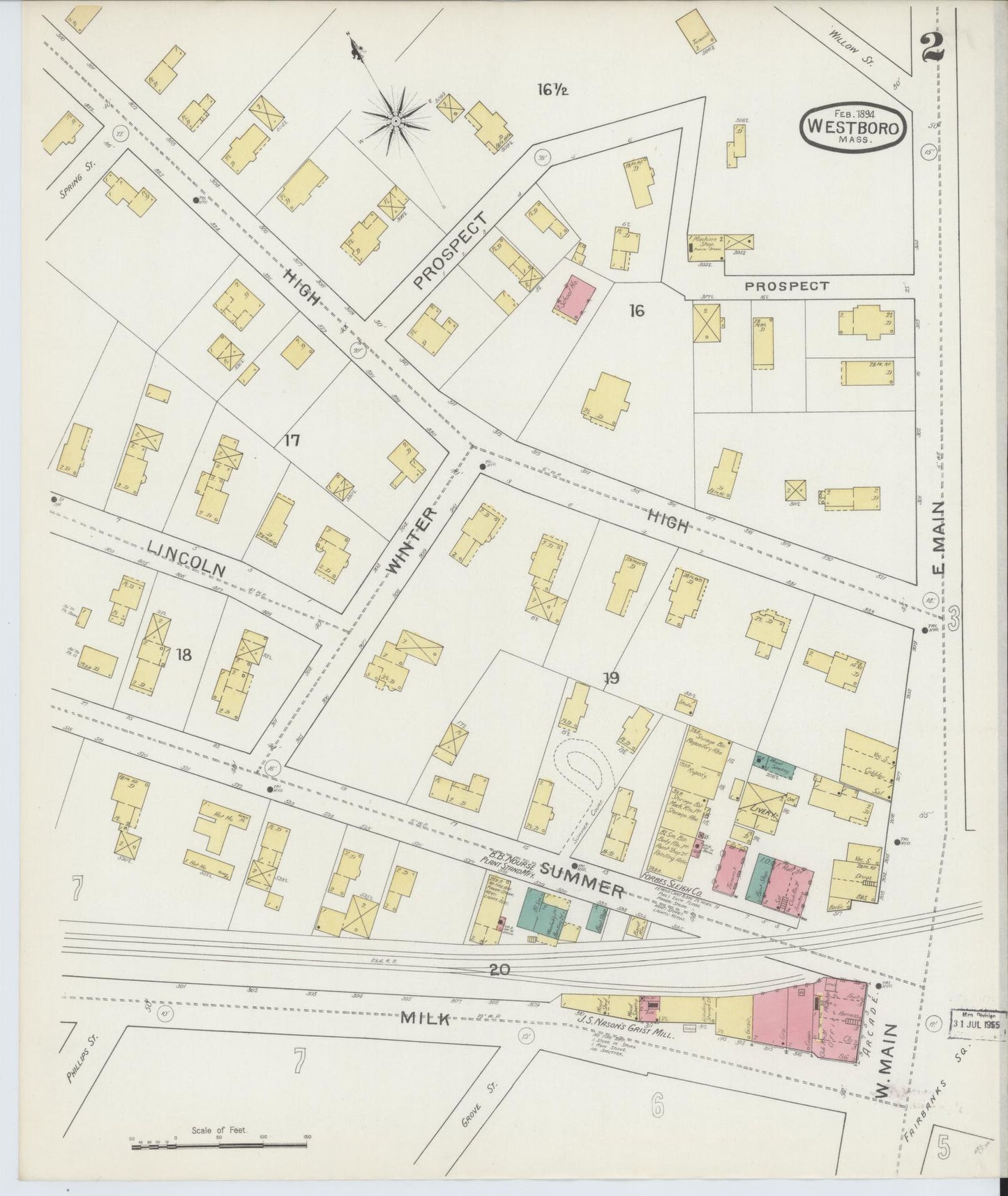 Sanborn Fire Insurance Map from Westboro, Worcester County, Massachusetts (1894), Sheet #0002 - Complete Map Set gallery image, historic Sanborn map, vintage wall art, Massachusetts Massachusetts