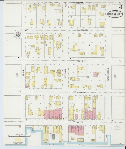 Sanborn Fire Insurance Map from Marine City, Saint Clair County, Michigan (1895), Sheet #0004 - Historic Sanborn Fire Insurance Map Print, vintage old map wall art, antique decor, genealogy gift, Michigan Michigan map