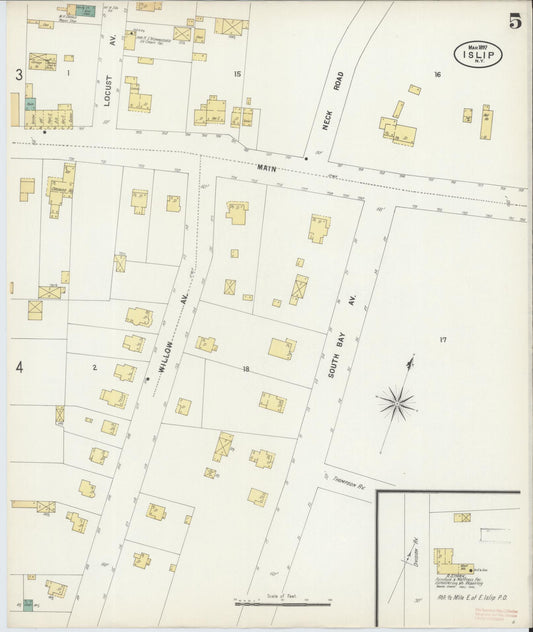 Sanborn Fire Insurance Map from Islip, Suffolk County, New York (1897), Sheet #0005 - Historic Sanborn Fire Insurance Map Print, vintage old map wall art, antique decor, genealogy gift, New York New York map