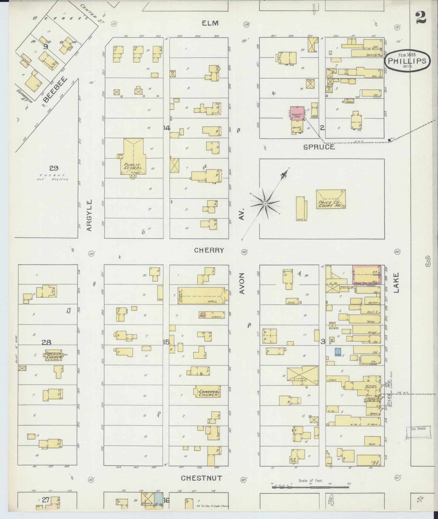 Sanborn Fire Insurance Map from Phillips, Price County, Wisconsin (1893), Sheet #0002 - Historic Sanborn Fire Insurance Map Print, vintage old map wall art, antique decor, genealogy gift, Wisconsin Wisconsin map