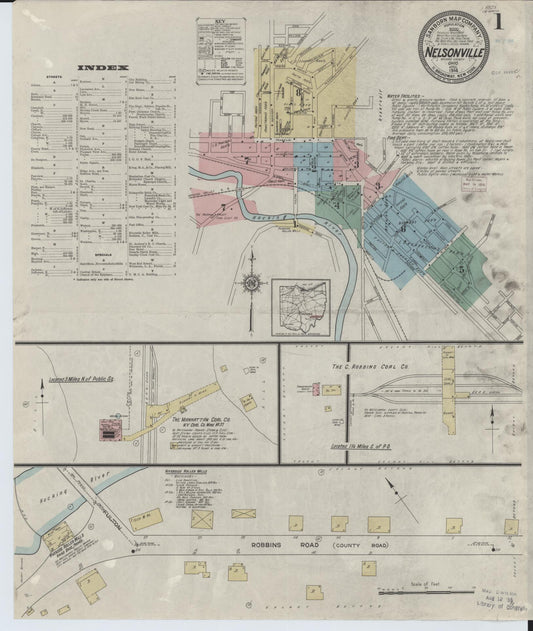 Sanborn Fire Insurance Map from Nelsonville, Athens County, Ohio (1914), Sheet #0001 - Complete Map Set gallery image, historic Sanborn map, vintage wall art, Ohio Ohio