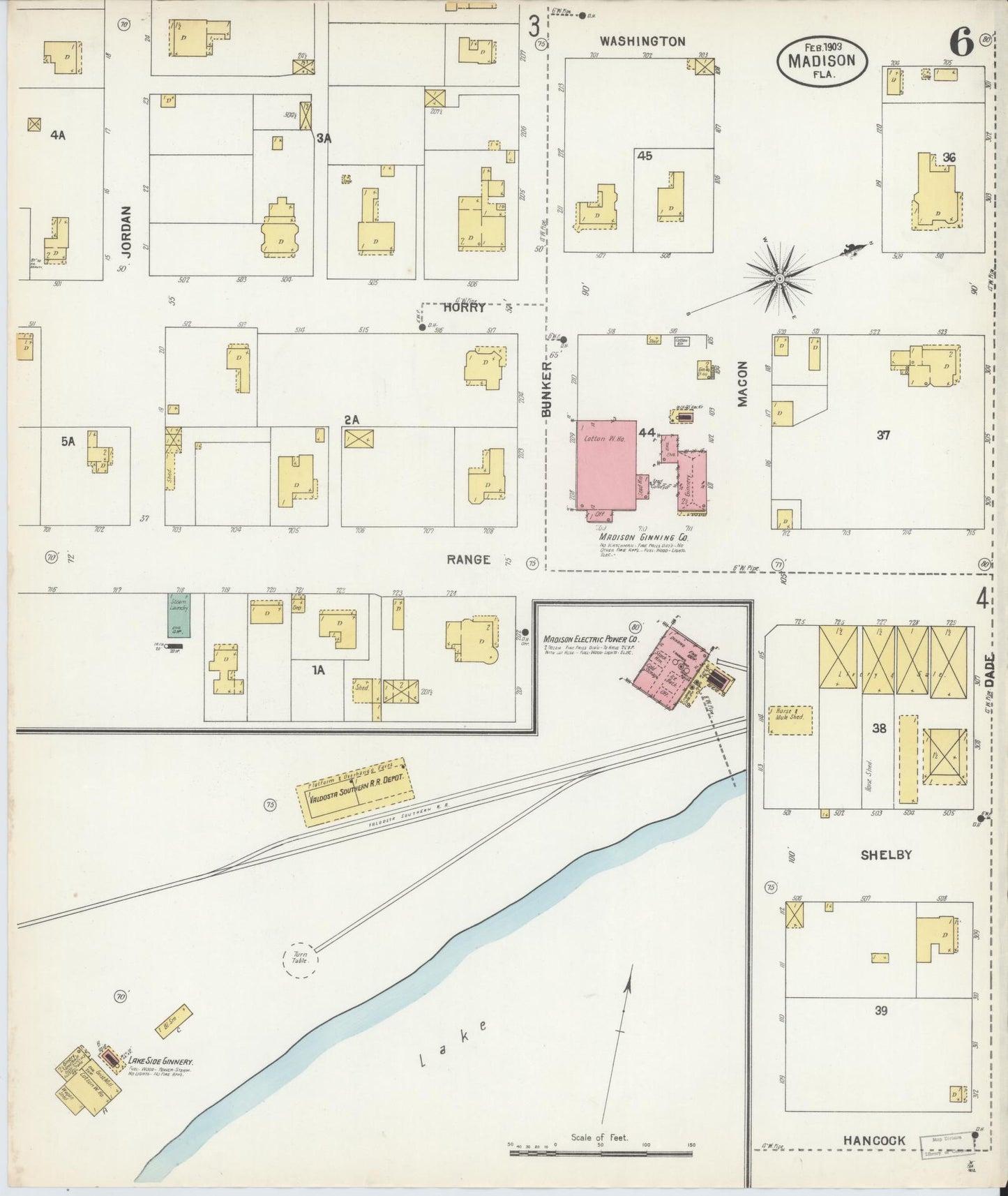 Sanborn Fire Insurance Map from Madison, Madison County, Florida (1903), Sheet #0006 - Historic Sanborn Fire Insurance Map Print, vintage old map wall art, antique decor, genealogy gift, Florida Florida map