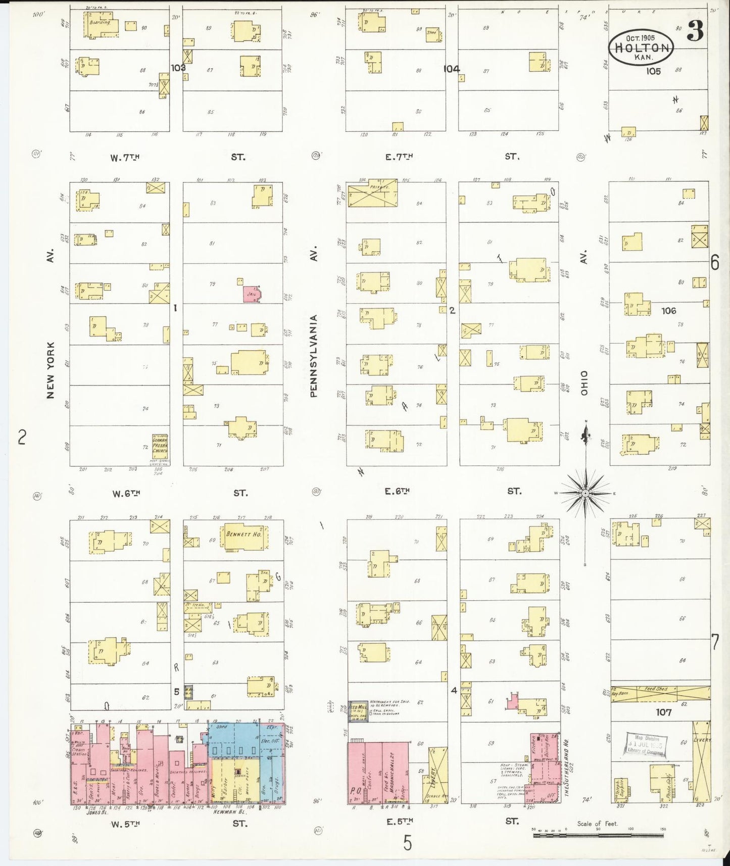 Sanborn Fire Insurance Map from Holton, Jackson County, Kansas (1905), Sheet #0003 - Historic Sanborn Fire Insurance Map Print, vintage old map wall art, antique decor, genealogy gift, Kansas Kansas map