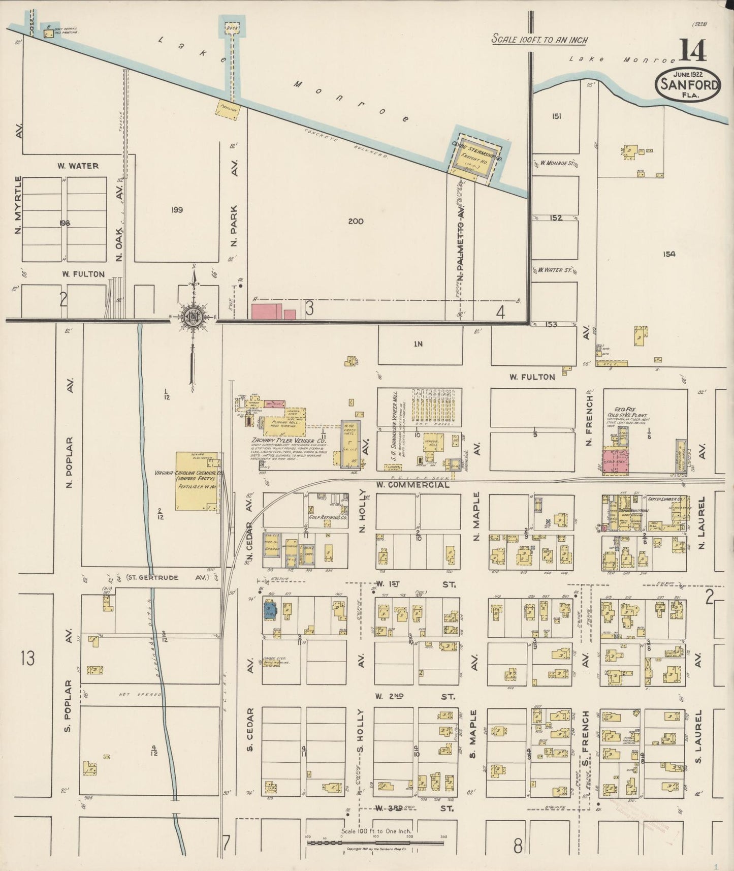 Sanborn Fire Insurance Map from Sanford, Seminole County, Florida (1922), Sheet #0014 - Complete Map Set gallery image, historic Sanborn map, vintage wall art, Florida Florida