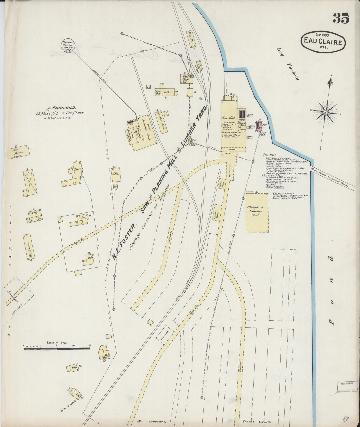 Sanborn Fire Insurance Map from Eau Claire, Eau Claire County, Wisconsin (1889), Sheet #0035 - Complete Map Set gallery image, historic Sanborn map, vintage wall art, Wisconsin Wisconsin