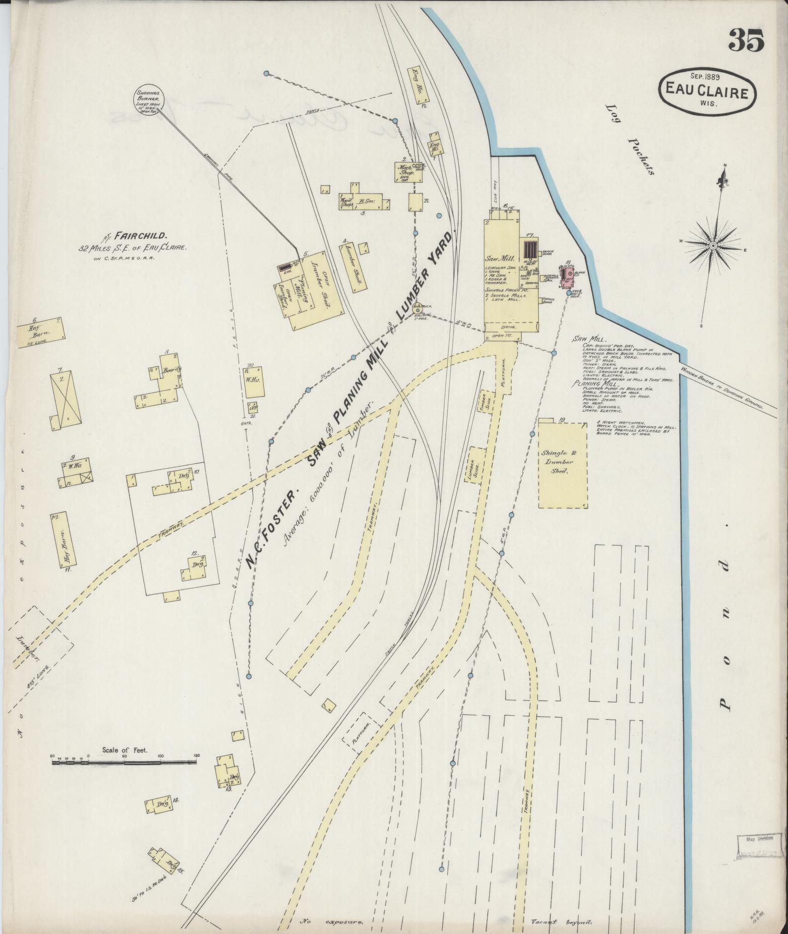 Sanborn Fire Insurance Map from Eau Claire, Eau Claire County, Wisconsin (1889), Sheet #0035 - Complete Map Set gallery image, historic Sanborn map, vintage wall art, Wisconsin Wisconsin