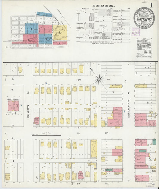 Sanborn Fire Insurance Map from Matthews, Grant County, Indiana (1904), Sheet #0001 - Historic Sanborn Fire Insurance Map Print, vintage old map wall art, antique decor, genealogy gift, Indiana Indiana map