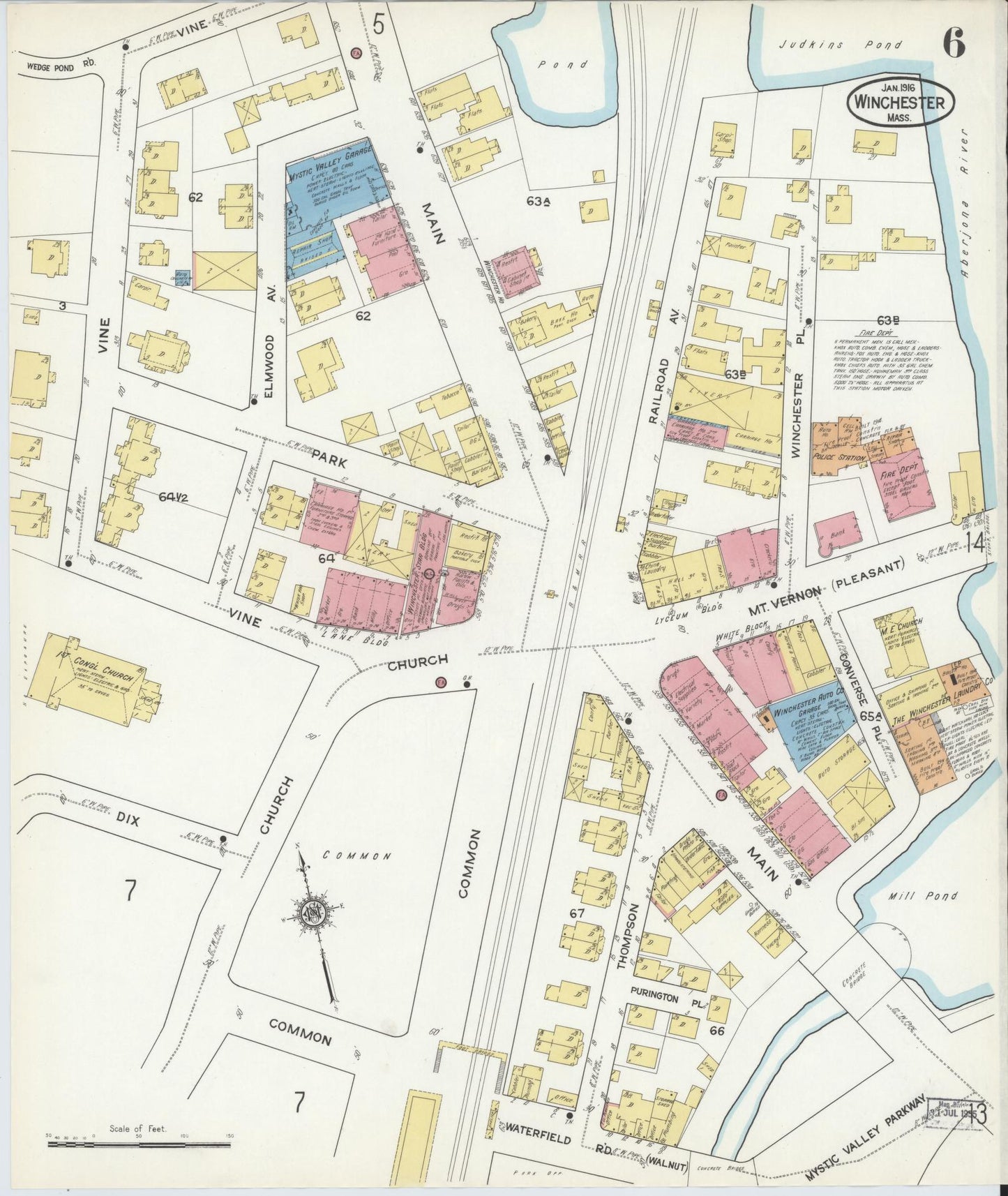 Sanborn Fire Insurance Map from Winchester, Middlesex County, Massachusetts (1916), Sheet #0006 - Complete Map Set gallery image, historic Sanborn map, vintage wall art, Massachusetts Massachusetts