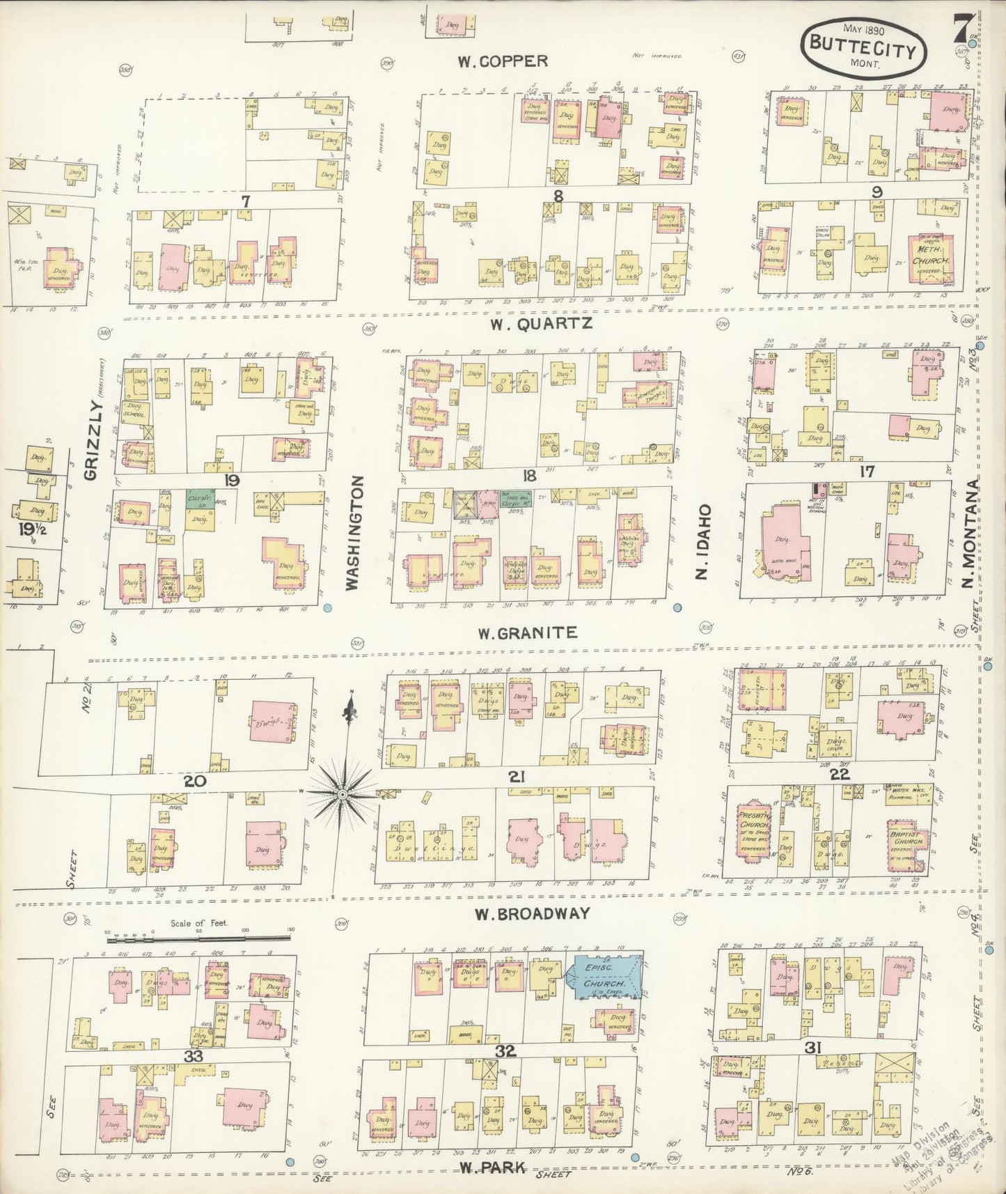 Sanborn Fire Insurance Map from Butte, Silver Bow County, Montana (1890), Sheet #0007 - Historic Sanborn Fire Insurance Map Print, vintage old map wall art, antique decor, genealogy gift, Montana Montana map