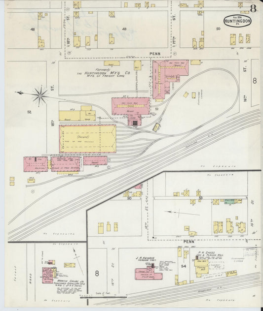 Sanborn Fire Insurance Map from Huntingdon, Huntingdon County, Pennsylvania (1896), Sheet #0008 - Historic Sanborn Fire Insurance Map Print, vintage old map wall art, antique decor, genealogy gift, Pennsylvania Pennsylvania map