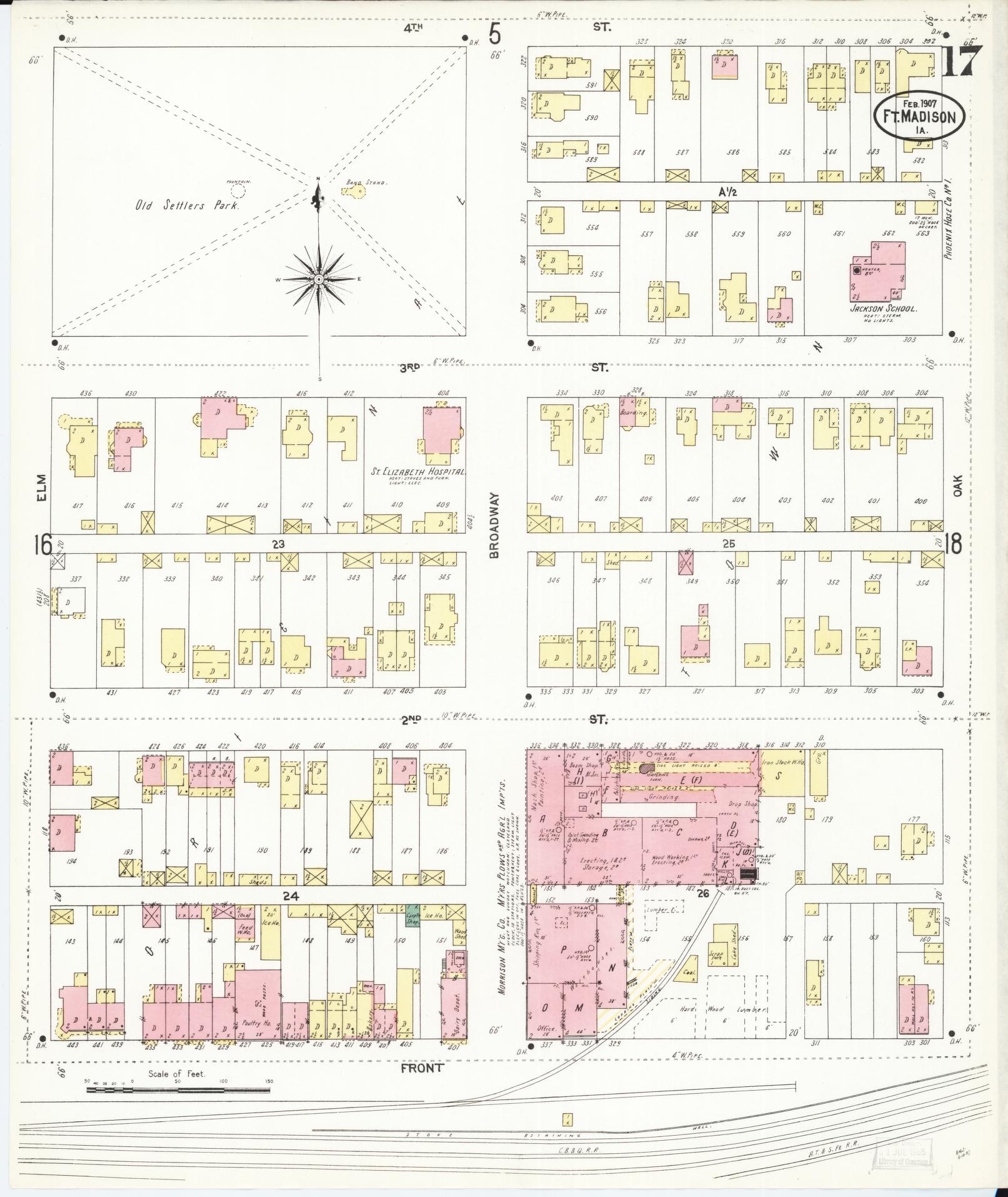 Sanborn Fire Insurance Map from Fort Madison, Lee County, Iowa (1907), Sheet #0017 - Historic Sanborn Fire Insurance Map Print, vintage old map wall art