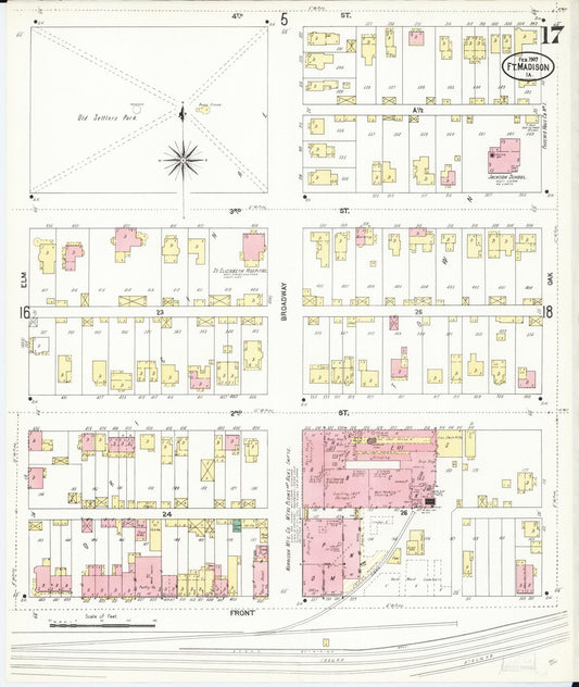 Sanborn Fire Insurance Map from Fort Madison, Lee County, Iowa (1907), Sheet #0017 - Historic Sanborn Fire Insurance Map Print, vintage old map wall art