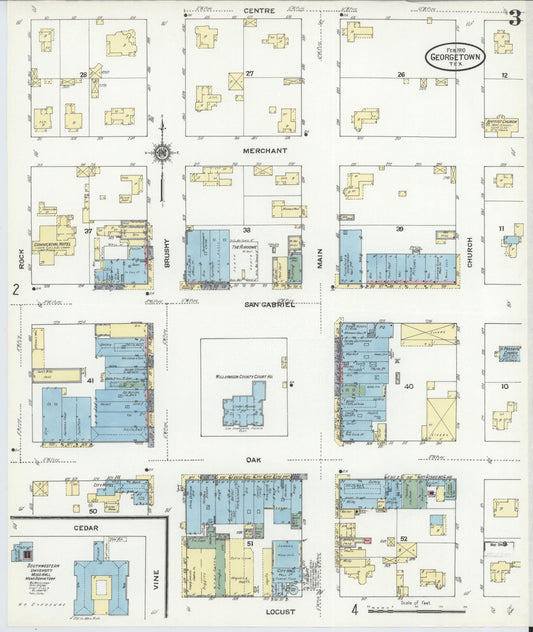 Sanborn Fire Insurance Map from Georgetown, Williamson County, Texas (1910), Sheet #0003 - Historic Sanborn Fire Insurance Map Print, vintage old map wall art, antique decor, genealogy gift, Texas Texas map
