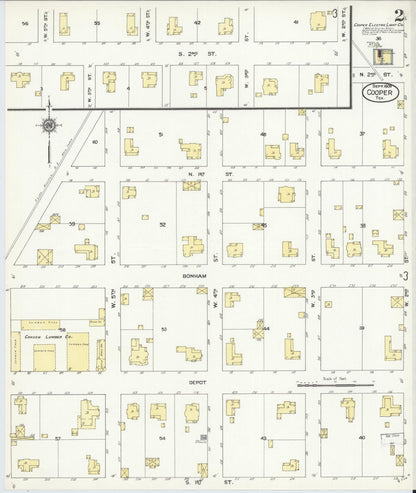 Sanborn Fire Insurance Map from Cooper, Delta County, Texas (1909), Sheet #0002 - Complete Map Set gallery image, historic Sanborn map, vintage wall art, Texas Texas