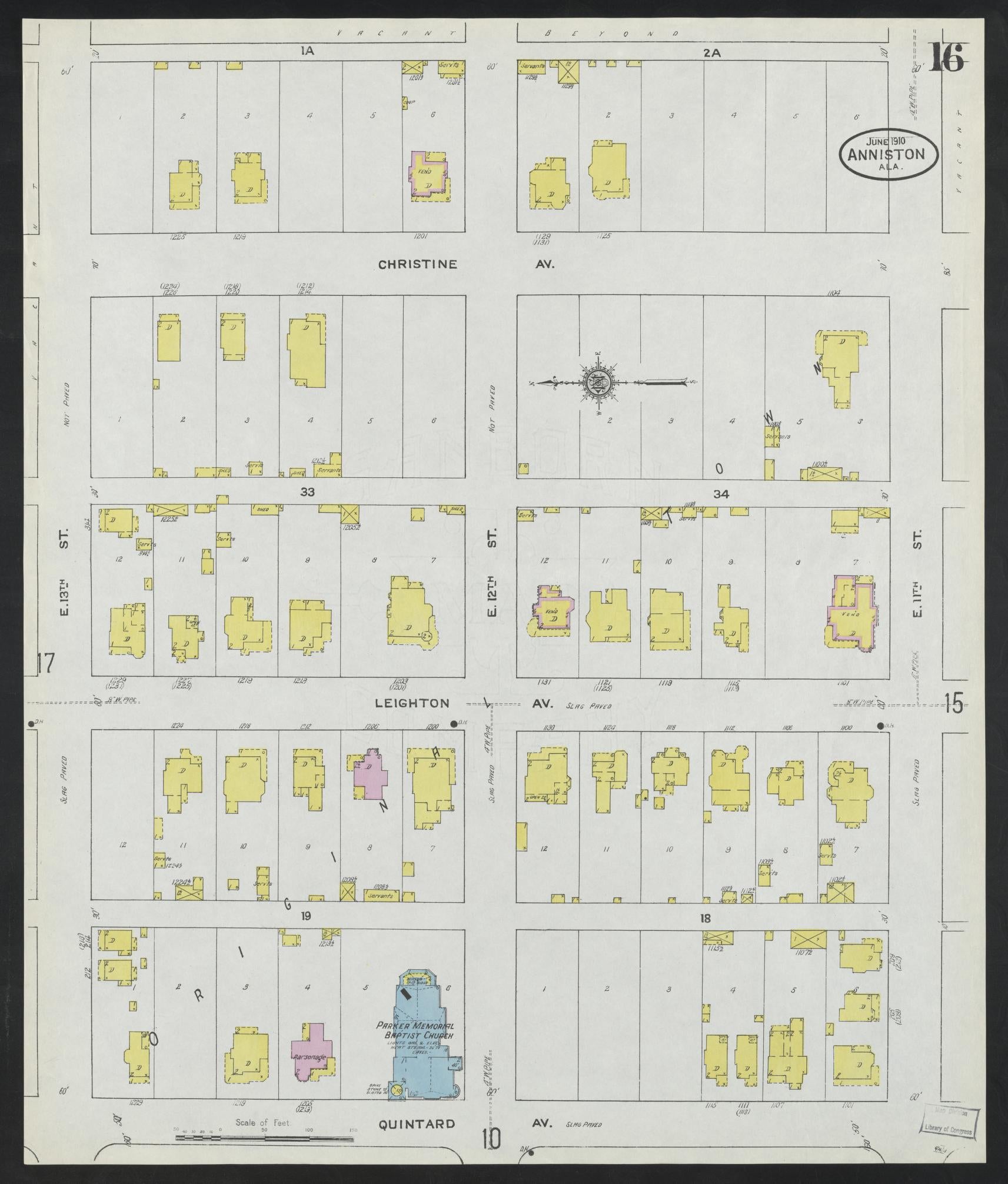 Sanborn Fire Insurance Map from Anniston, Calhoun County, Alabama (1910), Sheet #0016 - Complete Map Set gallery image, historic Sanborn map, vintage wall art, Alabama Alabama