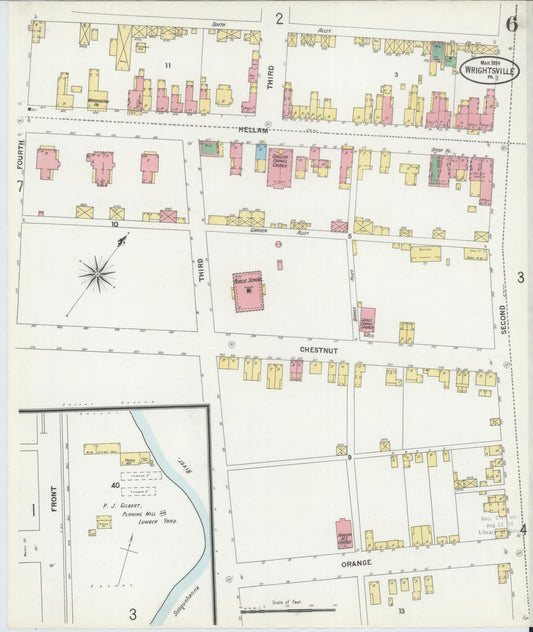 Sanborn Fire Insurance Map from Wrightsville, York County, Pennsylvania (1899), Sheet #0006 - Historic Sanborn Fire Insurance Map Print, vintage old map wall art, antique decor, genealogy gift, Pennsylvania Pennsylvania map