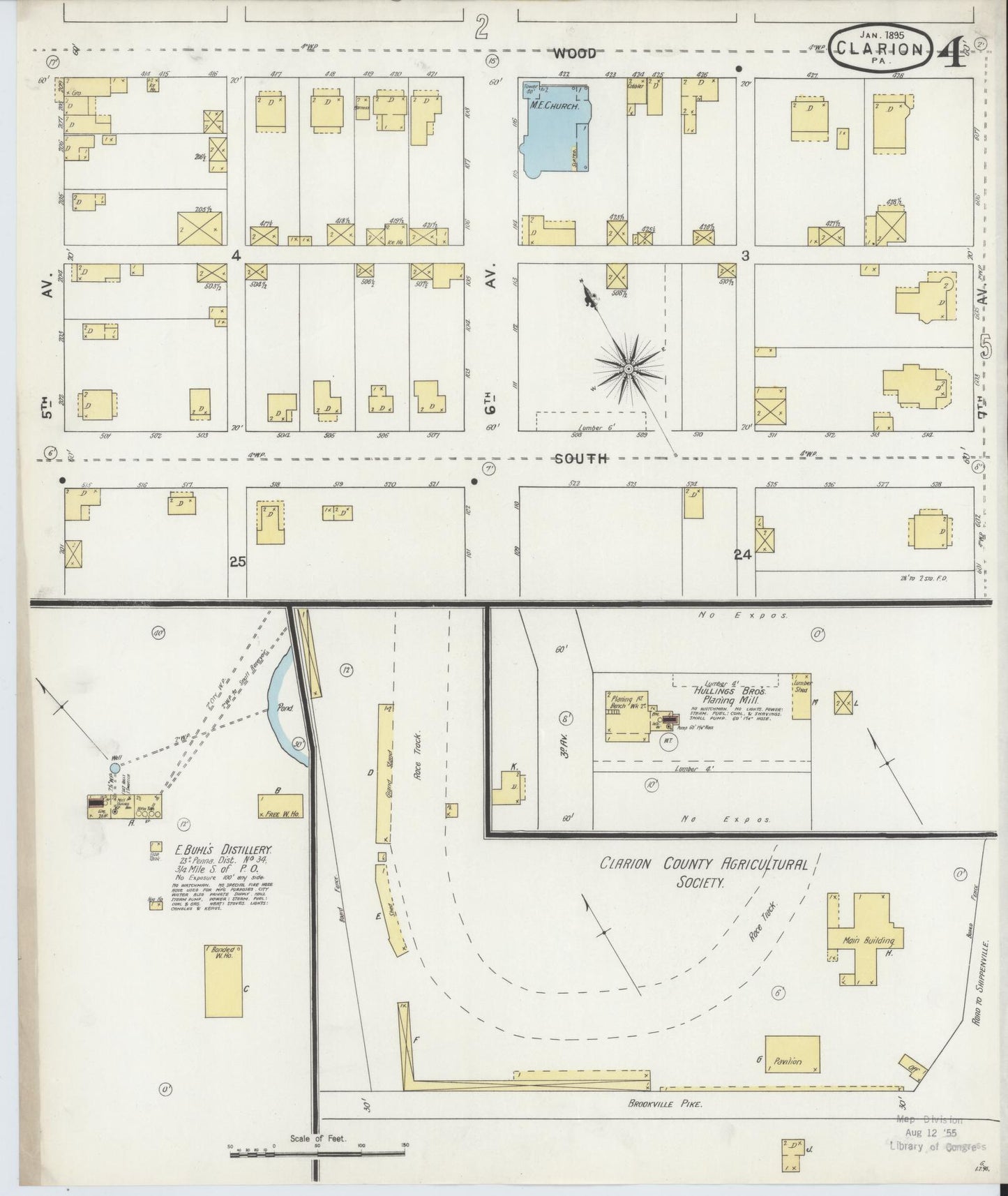 Sanborn Fire Insurance Map from Clarion, Clarion County, Pennsylvania (1895), Sheet #0004 - Historic Sanborn Fire Insurance Map Print, vintage old map wall art, antique decor, genealogy gift, Pennsylvania Pennsylvania map