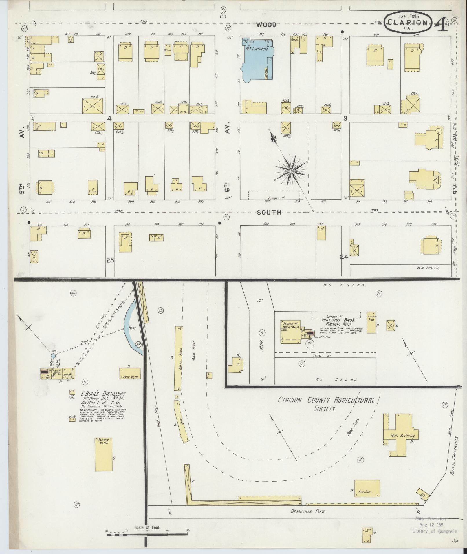 Sanborn Fire Insurance Map from Clarion, Clarion County, Pennsylvania (1895), Sheet #0004 - Historic Sanborn Fire Insurance Map Print, vintage old map wall art, antique decor, genealogy gift, Pennsylvania Pennsylvania map