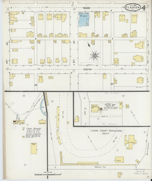 Sanborn Fire Insurance Map from Clarion, Clarion County, Pennsylvania (1895), Sheet #0004 - Historic Sanborn Fire Insurance Map Print, vintage old map wall art, antique decor, genealogy gift, Pennsylvania Pennsylvania map