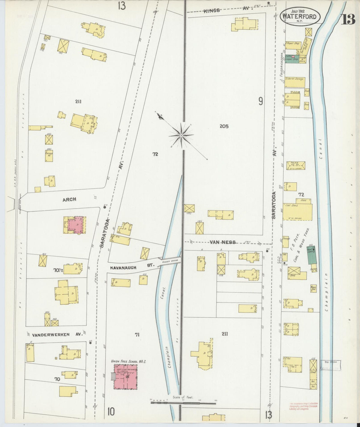 Sanborn Fire Insurance Map from Waterford, Saratoga County, New York (1902), Sheet #0013 - Historic Sanborn Fire Insurance Map Print, vintage old map wall art, antique decor, genealogy gift, New York New York map