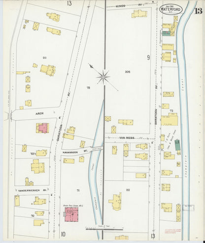 Sanborn Fire Insurance Map from Waterford, Saratoga County, New York (1902), Sheet #0013 - Historic Sanborn Fire Insurance Map Print, vintage old map wall art, antique decor, genealogy gift, New York New York map