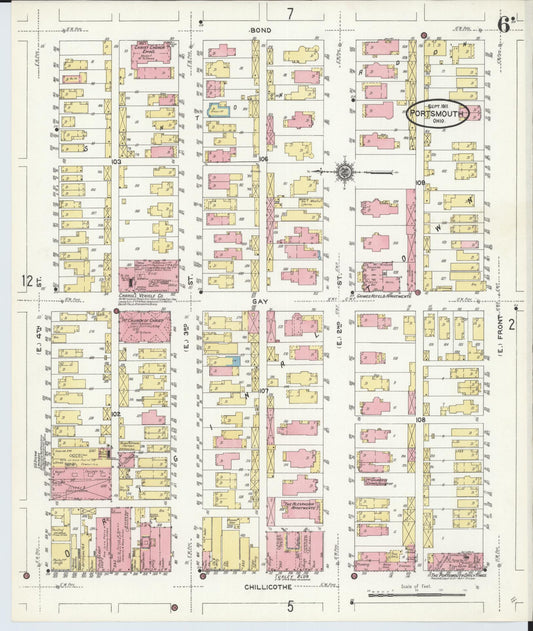 Sanborn Fire Insurance Map from Portsmouth, Scioto County, Ohio (1911), Sheet #0006 - Historic Sanborn Fire Insurance Map Print, vintage old map wall art, antique decor, genealogy gift, Ohio Ohio map