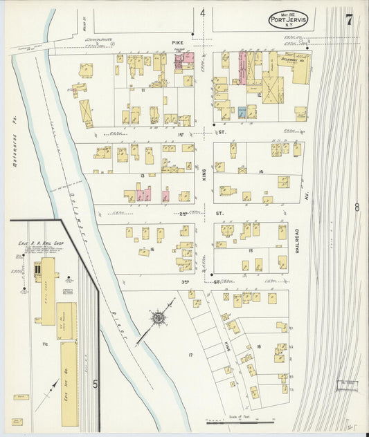 Sanborn Fire Insurance Map from Port Jervis, Orange County, New York (1912), Sheet #0007 - Historic Sanborn Fire Insurance Map Print, vintage old map wall art, antique decor, genealogy gift, New York New York map