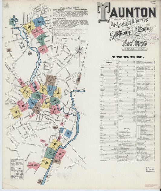 Sanborn Fire Insurance Map from Taunton, Bristol County, Massachusetts. (1893) – Historic Sanborn Fire Insurance Map Print