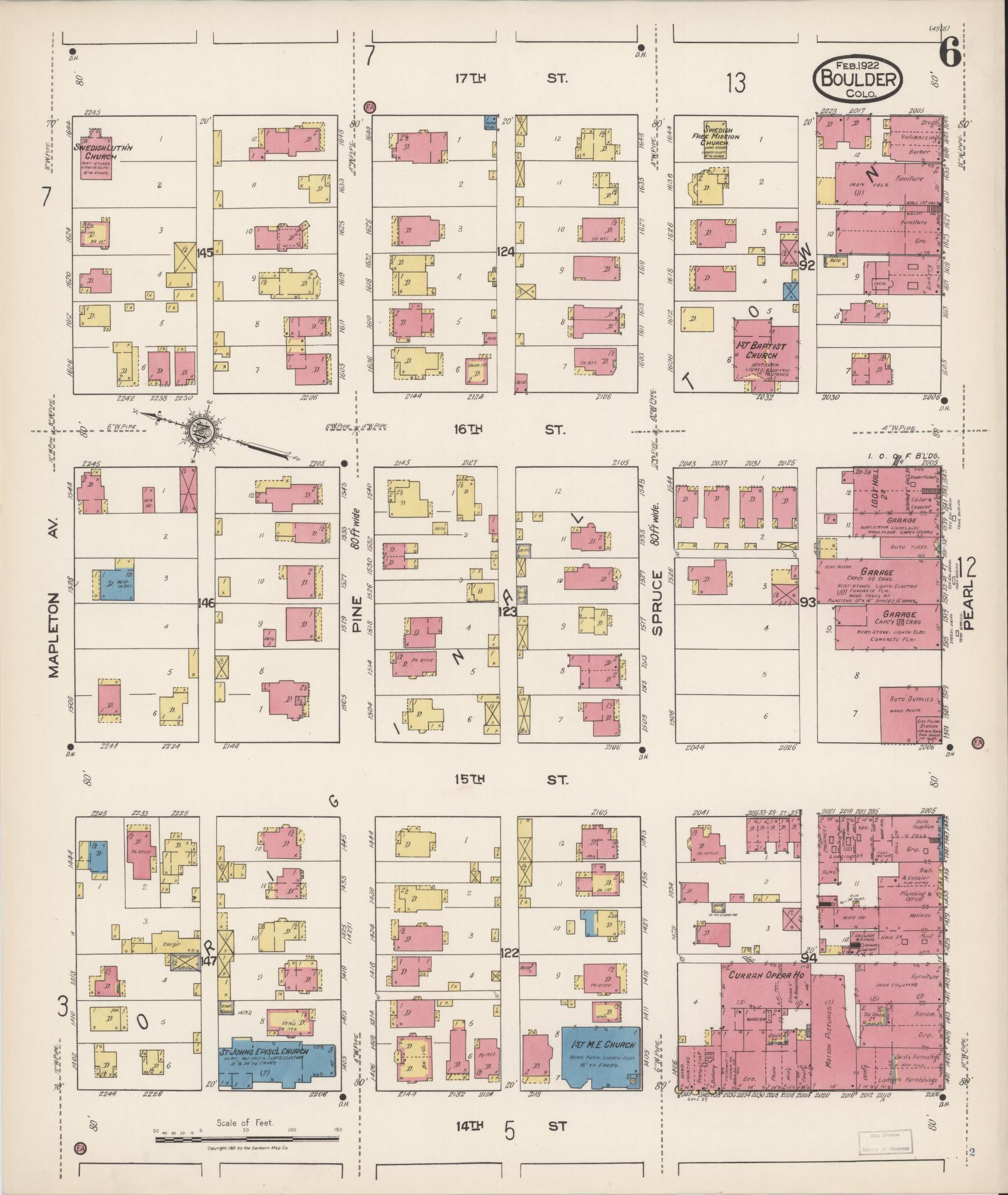 Sanborn Fire Insurance Map from Boulder, Boulder County, Colorado (1922), Sheet #0006 - Complete Map Set gallery image, historic Sanborn map, vintage wall art, Colorado Colorado