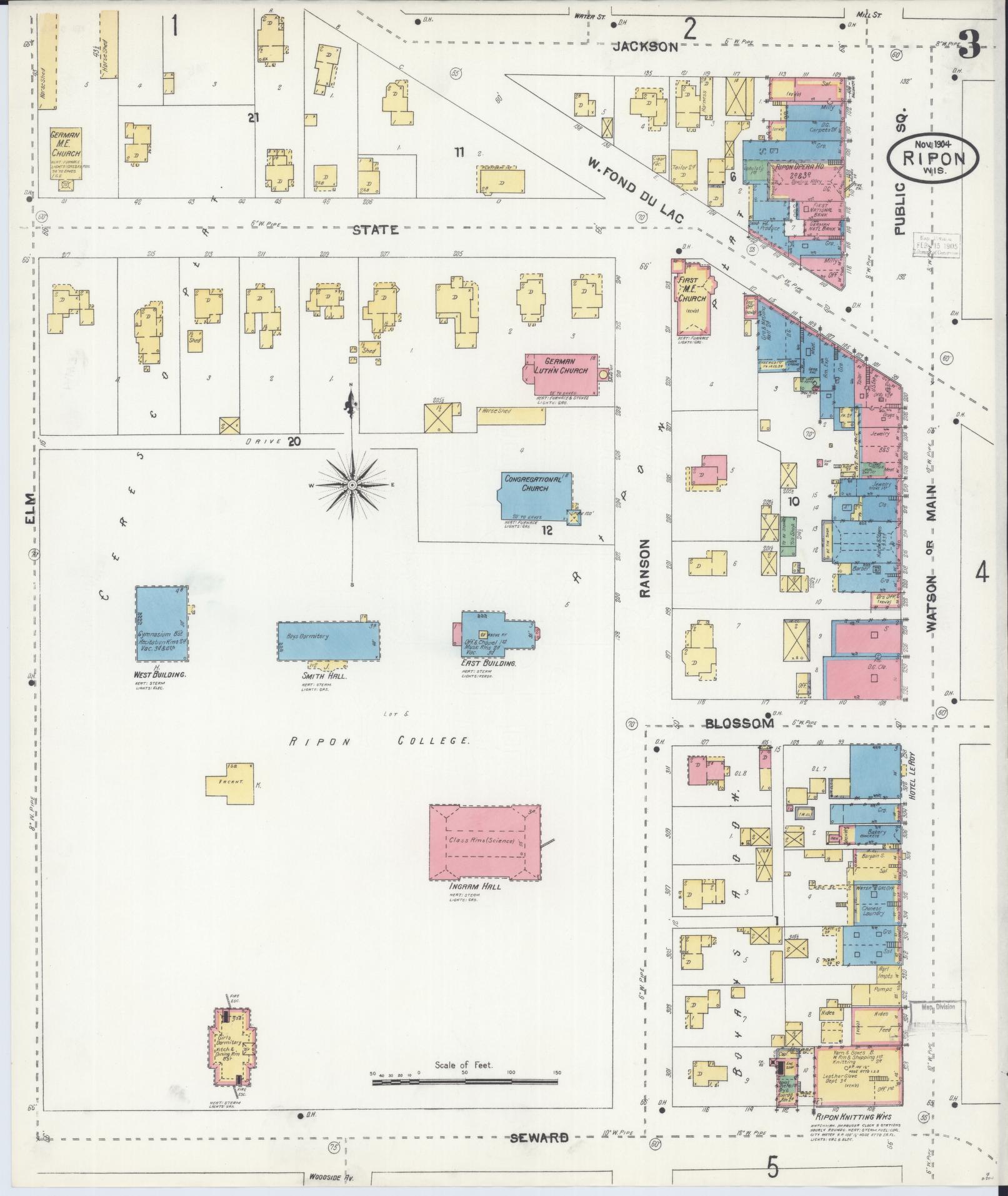 Sanborn Fire Insurance Map from Ripon, Fond du Lac County, Wisconsin (1904), Sheet #0003 - Historic Sanborn Fire Insurance Map Print, vintage old map wall art, antique decor, genealogy gift, Wisconsin Wisconsin map