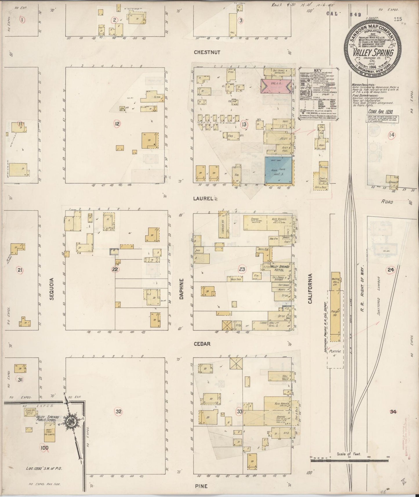 Sanborn Fire Insurance Map from Valley Spring, Calaveras County, California. (1930) – Historic Sanborn Fire Insurance Map Print