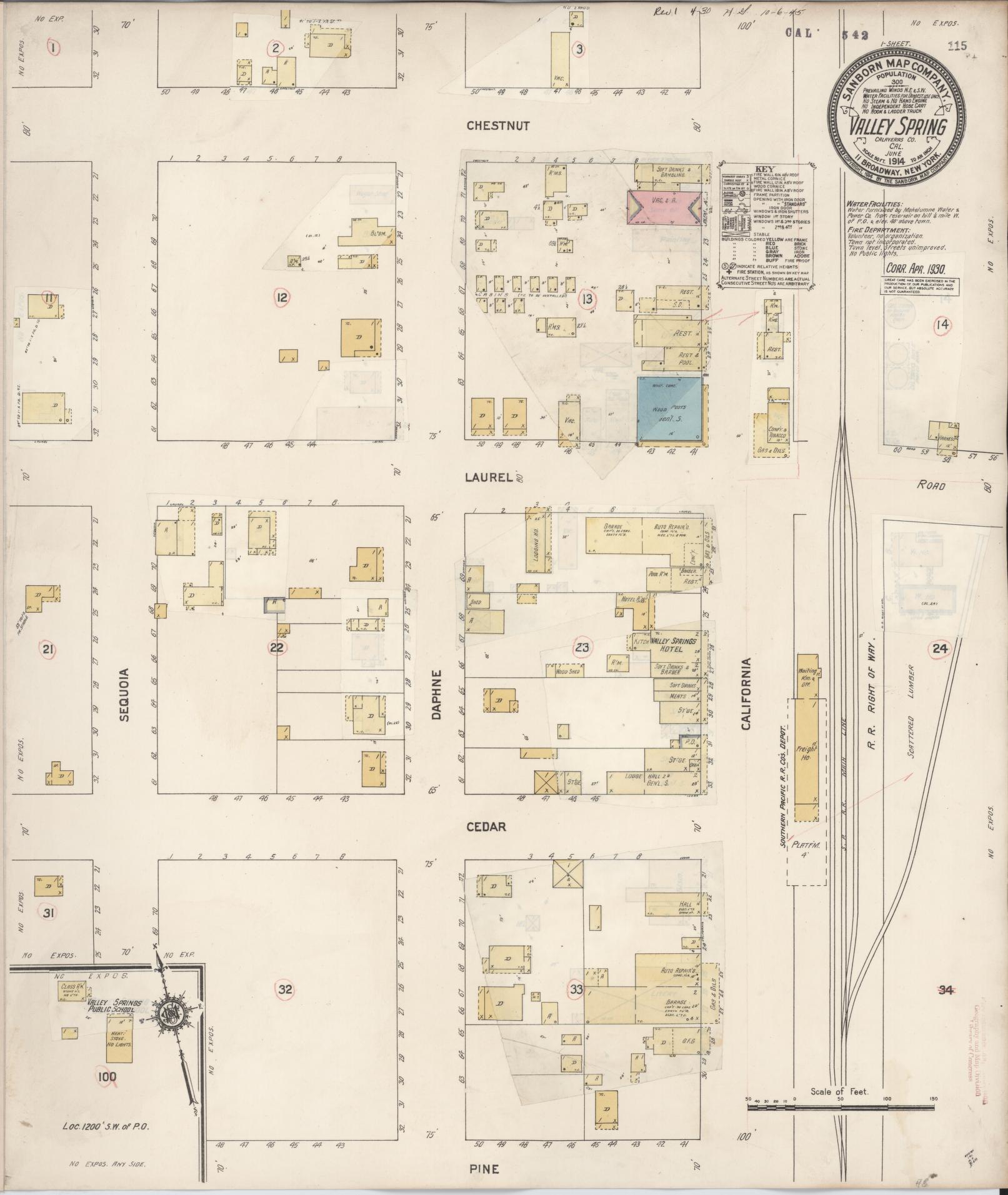 Sanborn Fire Insurance Map from Valley Spring, Calaveras County, California. (1930) – Historic Sanborn Fire Insurance Map Print
